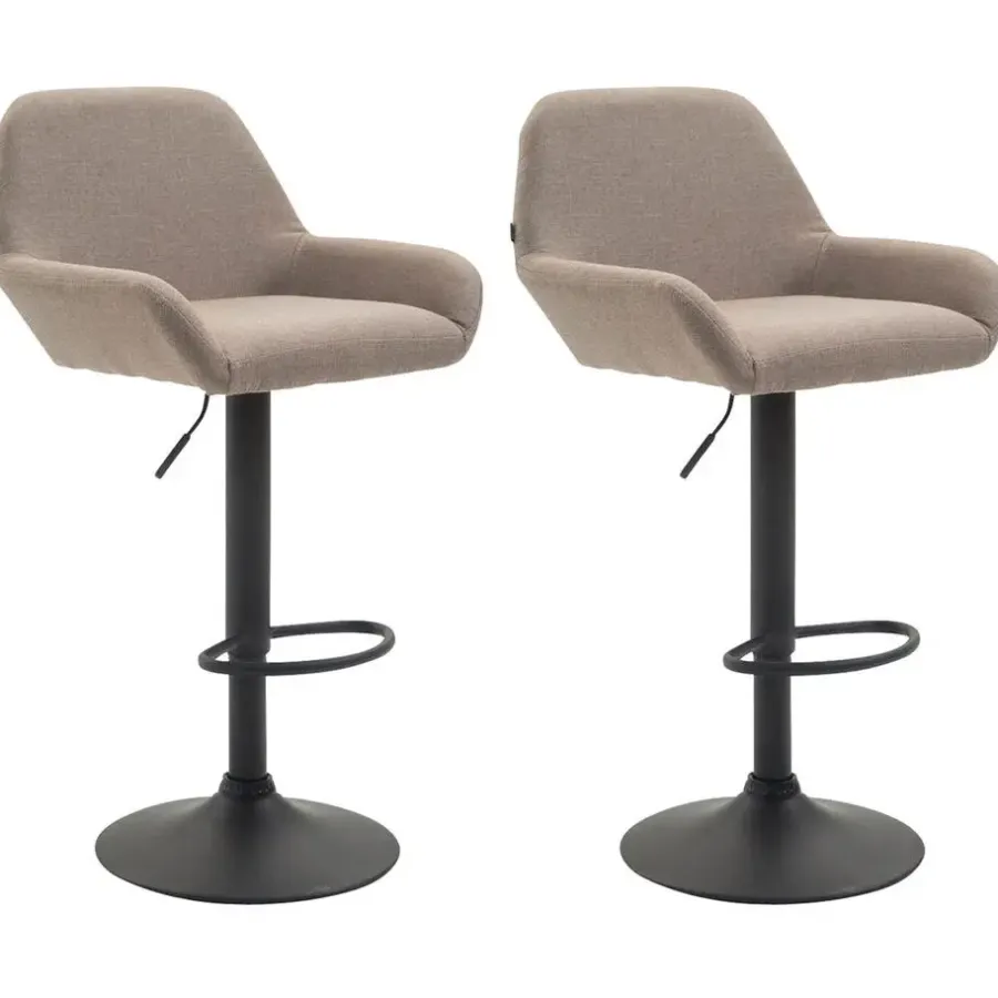 Barkrukken-CLP Set van 2 Barkruk Braga zwart Frame - Stof - taupe