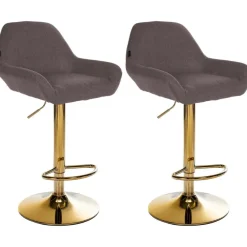 Barkrukken-CLP Set van 2 Barkruk Braga goud Frame - Stof - bruin