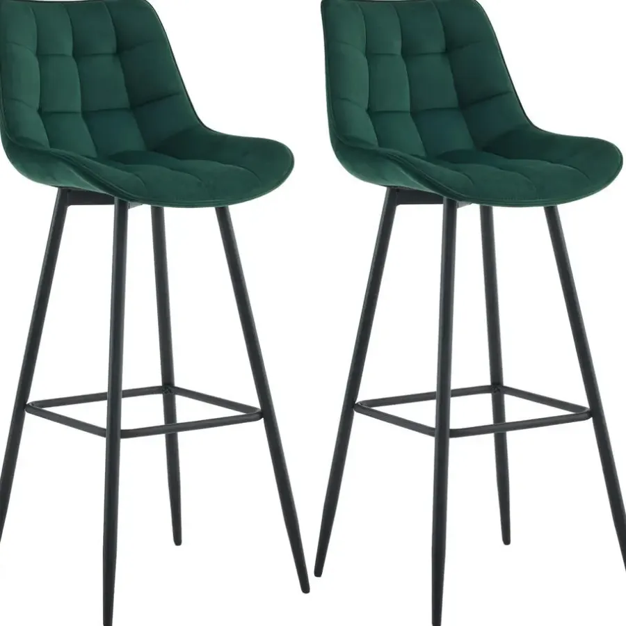 Barkrukken-CLP Set van 2 Barkruk Dartford mat zwart Frame - Fluweel - groen