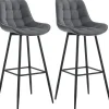 CLP Set van 2 Barkruk Dartford mat zwart Frame - Fluweel - donkergrijs