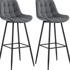 CLP Set van 2 Barkruk Dartford mat zwart Frame - Fluweel - donkergrijs