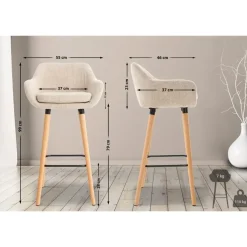CLP Set van 2 Barkruk Grant natura Frame - Stof - creme