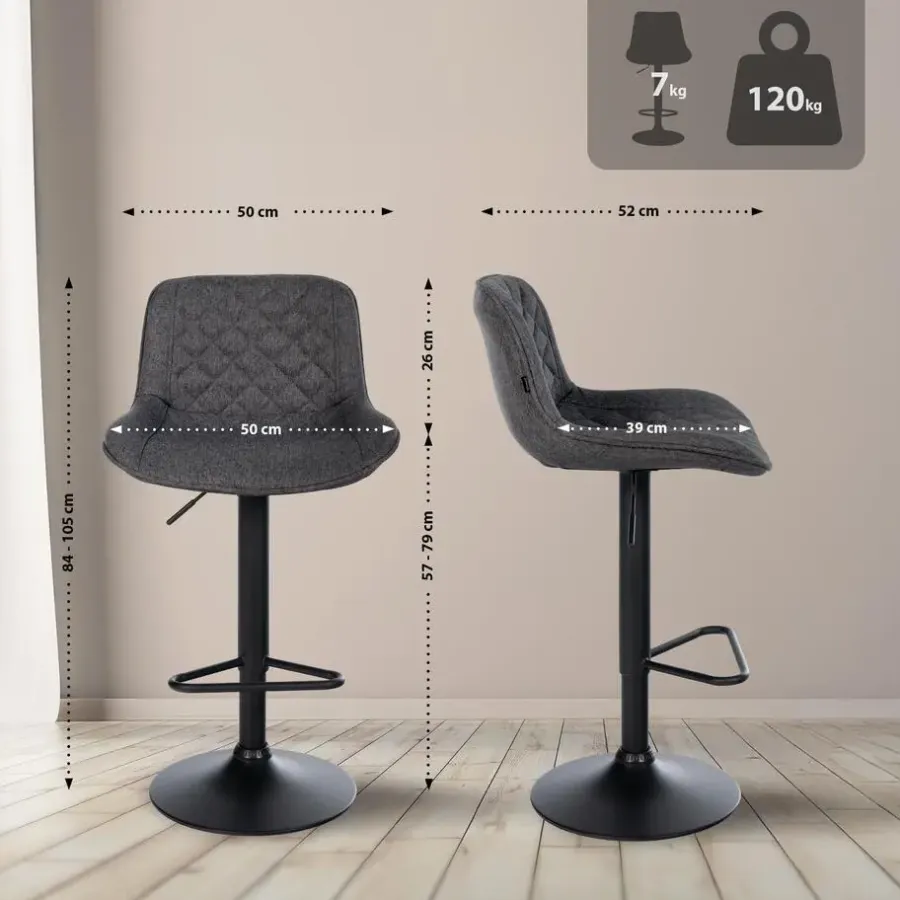CLP Set van 2 Barkruk Kasson zwart Frame - Stof - zwart