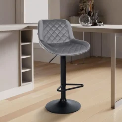 CLP Set van 2 Barkruk Kasson zwart Frame - Fluweel - donkergrijs