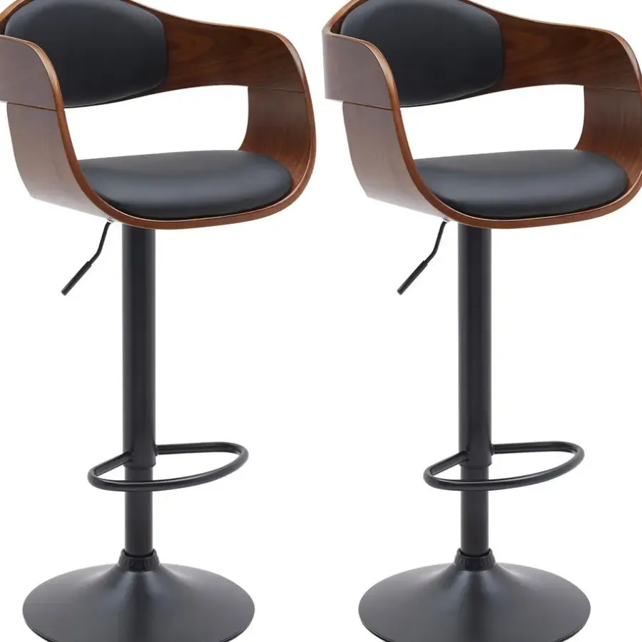 CLP Set van 2 Barkruk Kingston mat zwart Frame - Kunstleer - walnoot/zwart