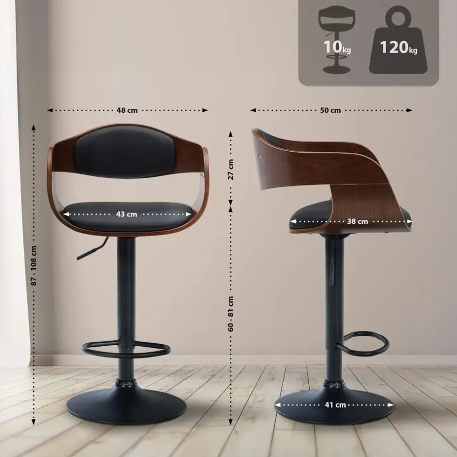 CLP Set van 2 Barkruk Kingston mat zwart Frame - Kunstleer - walnoot/zwart