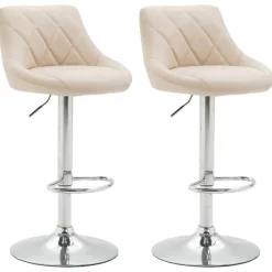Barkrukken-CLP Set van 2 Barkruk Lazio chroom Frame - Kunstleer - creme