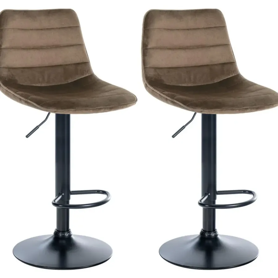 CLP Set van 2 Barkruk Lex mat zwart Frame - Fluweel - bruin