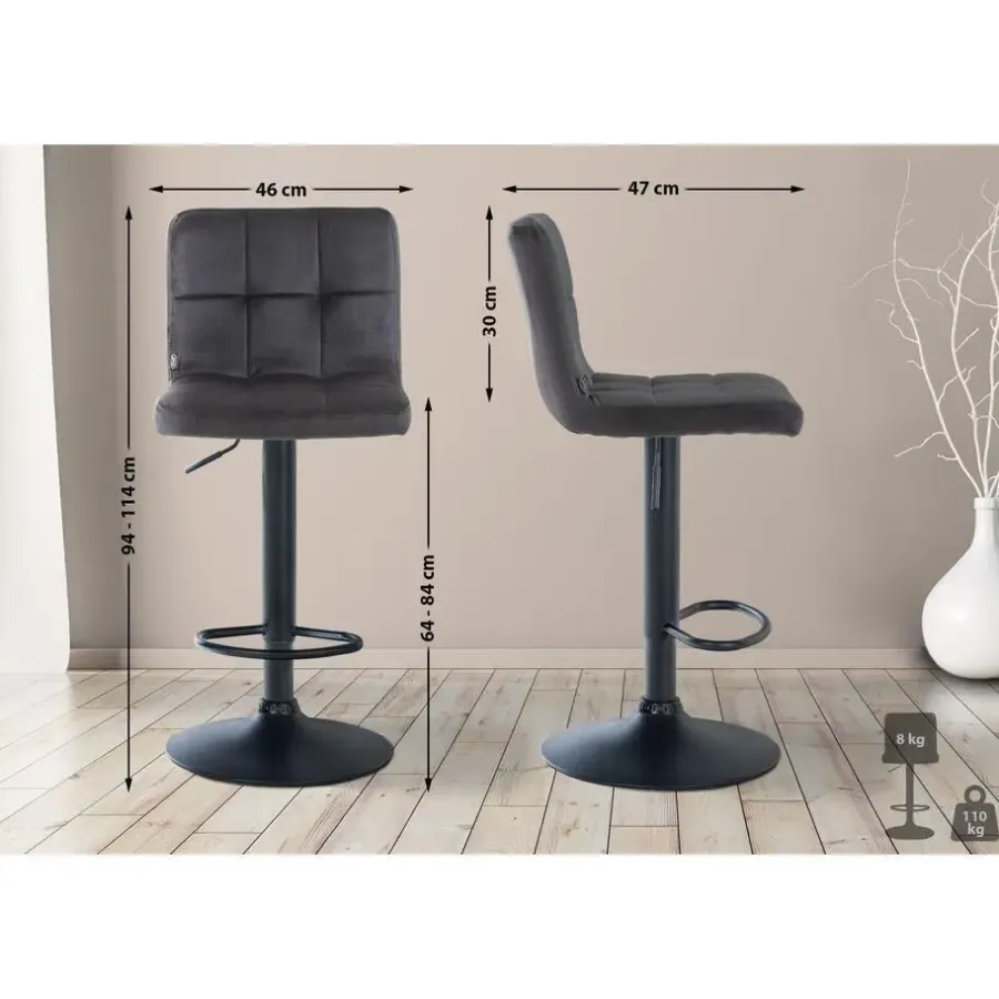 CLP Set van 2 Barkruk Peru zwart Frame - Fluweel - zwart