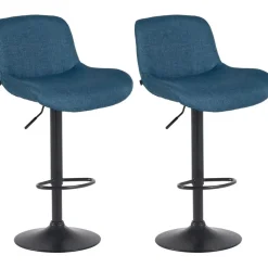 Barkrukken-CLP Set van 2 Barkruk Solon mat zwart Frame - Stof - blauw