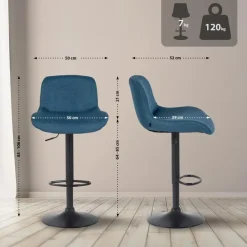 Barkrukken-CLP Set van 2 Barkruk Solon mat zwart Frame - Stof - blauw