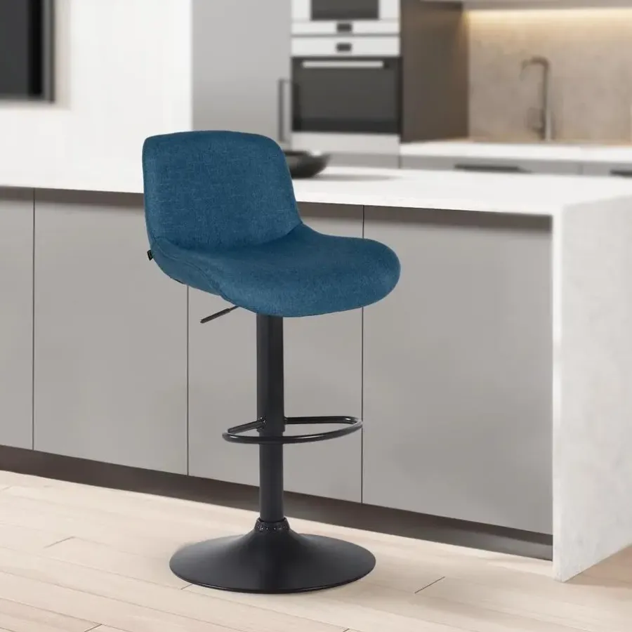 Barkrukken-CLP Set van 2 Barkruk Solon mat zwart Frame - Stof - blauw