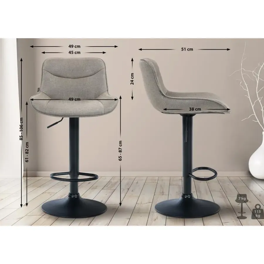 Barkrukken-CLP Set van 2 Barkruk Vonore zwart Frame - Stof - taupe