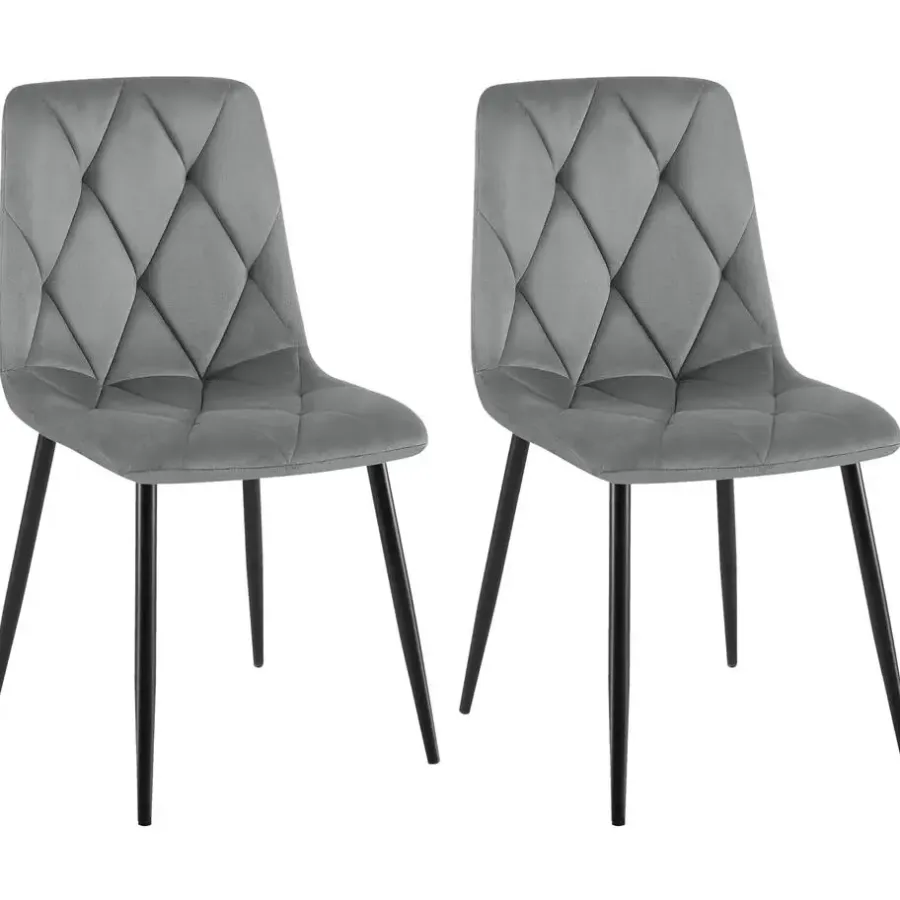 CLP Set van 2 Eetkamerstoel Clairton zwart Frame - Fluweel - donkergrijs