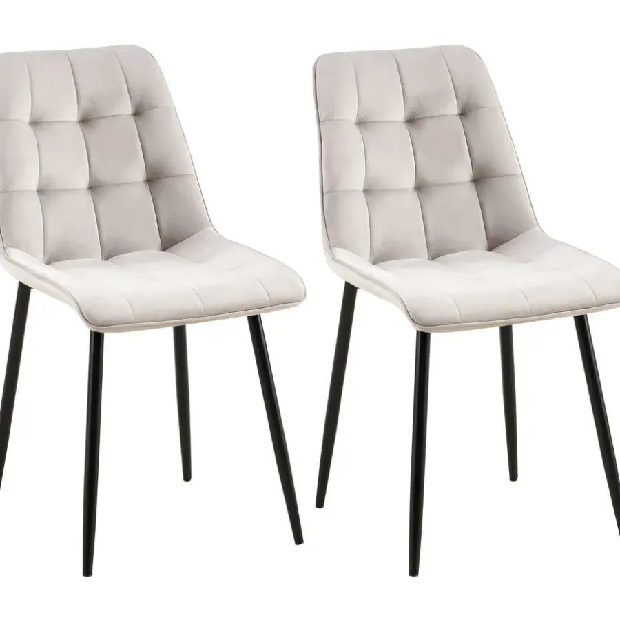 Eetkamerstoelen-CLP Set van 2 Eetkamerstoel Gifford mat zwart Frame - Fluweel - grijs