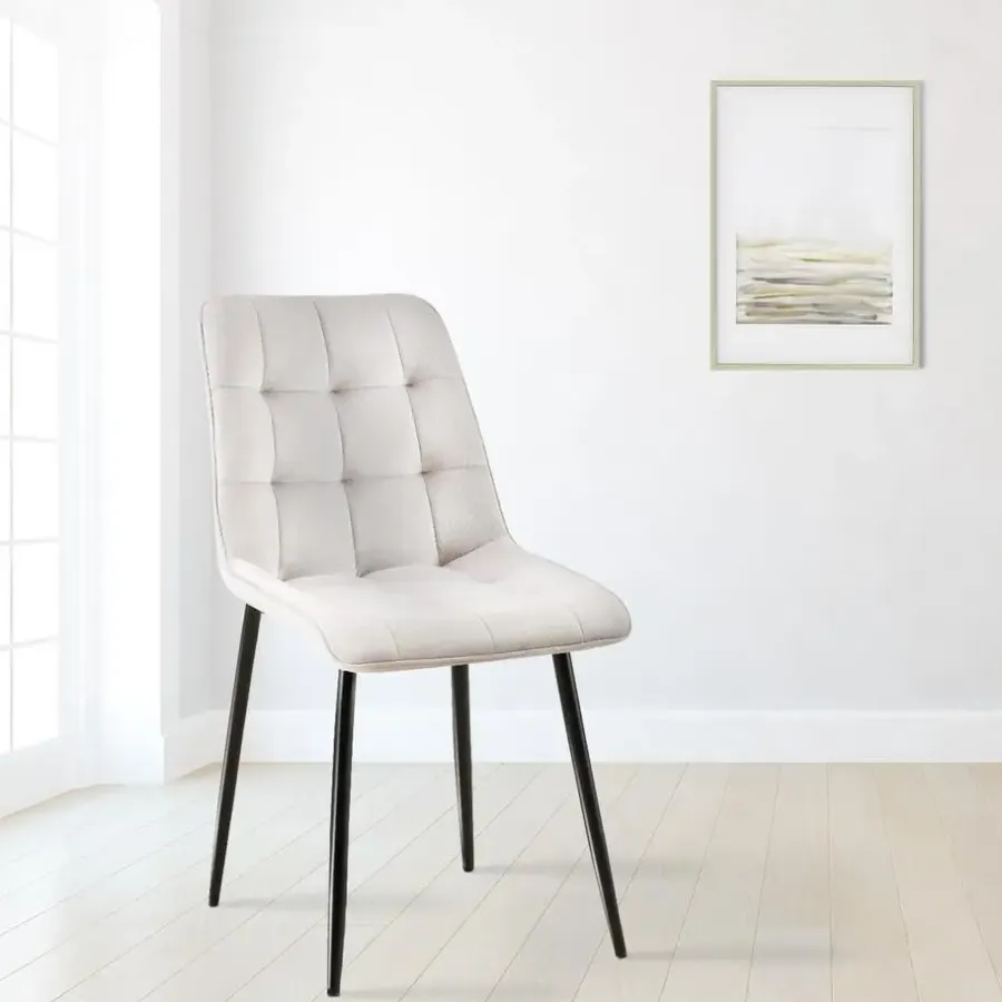 Eetkamerstoelen-CLP Set van 2 Eetkamerstoel Gifford mat zwart Frame - Fluweel - grijs
