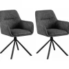 Eetkamerstoelen-CLP Set van 2 Eetkamerstoel Tipton zwart Frame - Stof - donkergrijs