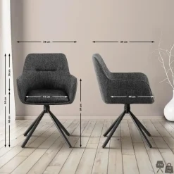 Eetkamerstoelen-CLP Set van 2 Eetkamerstoel Tipton zwart Frame - Stof - donkergrijs