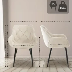 Eetkamerstoelen-CLP Set van 4 Eetkamerstoel Tanna zwart Frame - Fluweel - creme