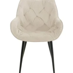 Eetkamerstoelen-CLP Set van 4 Eetkamerstoel Tanna zwart Frame - Fluweel - creme