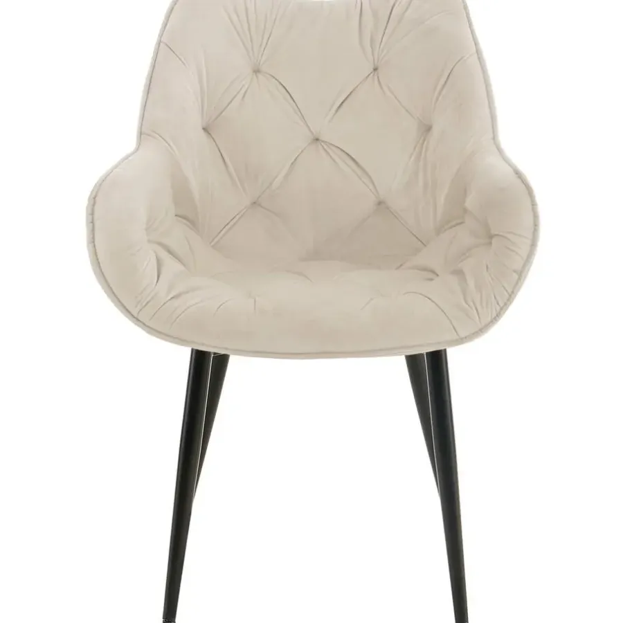 Eetkamerstoelen-CLP Set van 4 Eetkamerstoel Tanna zwart Frame - Fluweel - creme