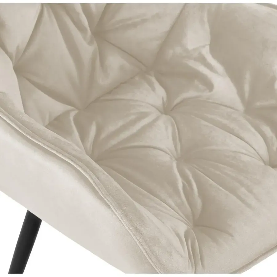 Eetkamerstoelen-CLP Set van 4 Eetkamerstoel Tanna zwart Frame - Fluweel - creme