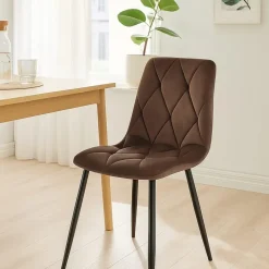Eetkamerstoelen-CLP Set van 2 Eetkamerstoel Clairton zwart Frame - Fluweel - bruin