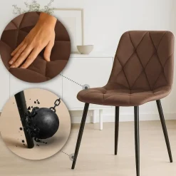 Eetkamerstoelen-CLP Set van 2 Eetkamerstoel Clairton zwart Frame - Fluweel - bruin