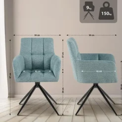 Eetkamerstoelen-CLP Set van 2 Eetkamerstoel Jonah zwart Frame - Stof - turkis