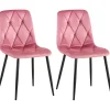 CLP Set van 2 Eetkamerstoel Clairton zwart Frame - Fluweel - roze
