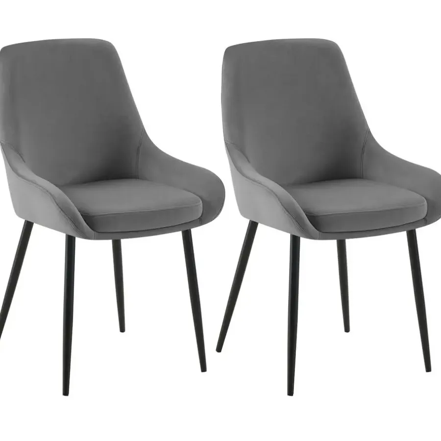 Eetkamerstoelen-CLP Set van 2 Eetkamerstoel Elmira zwart Frame - Fluweel - donkergrijs