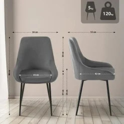 Eetkamerstoelen-CLP Set van 2 Eetkamerstoel Elmira zwart Frame - Fluweel - donkergrijs