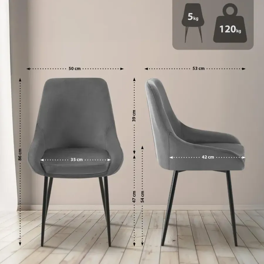 Eetkamerstoelen-CLP Set van 2 Eetkamerstoel Elmira zwart Frame - Fluweel - donkergrijs