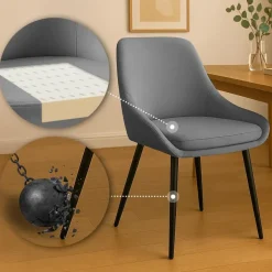 Eetkamerstoelen-CLP Set van 2 Eetkamerstoel Elmira zwart Frame - Fluweel - donkergrijs