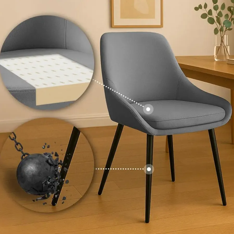 Eetkamerstoelen-CLP Set van 2 Eetkamerstoel Elmira zwart Frame - Fluweel - donkergrijs