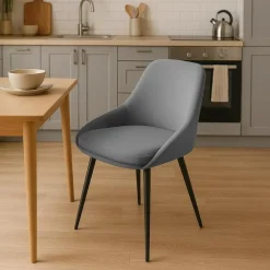 Eetkamerstoelen-CLP Set van 2 Eetkamerstoel Elmira zwart Frame - Fluweel - donkergrijs
