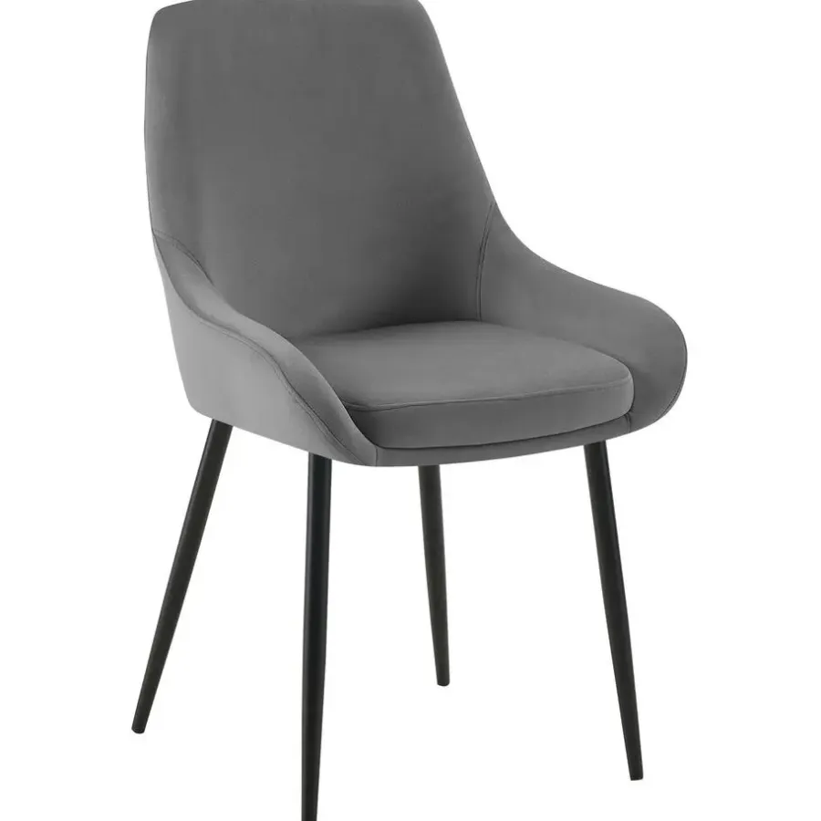 Eetkamerstoelen-CLP Set van 2 Eetkamerstoel Elmira zwart Frame - Fluweel - donkergrijs