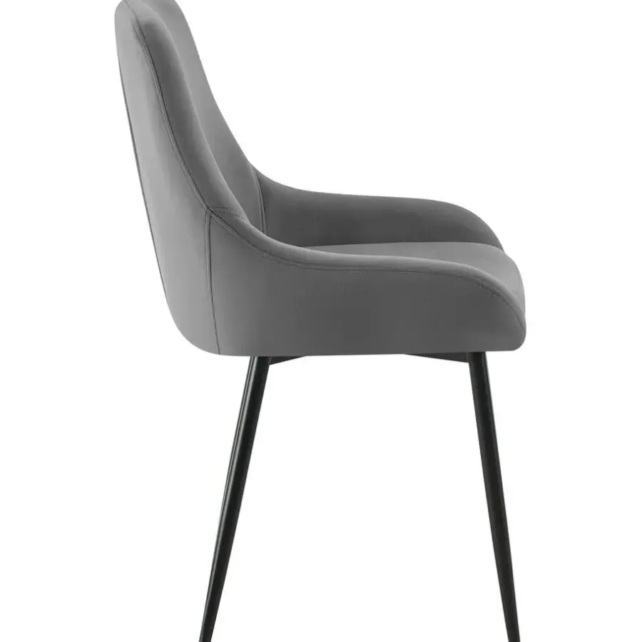 Eetkamerstoelen-CLP Set van 2 Eetkamerstoel Elmira zwart Frame - Fluweel - donkergrijs