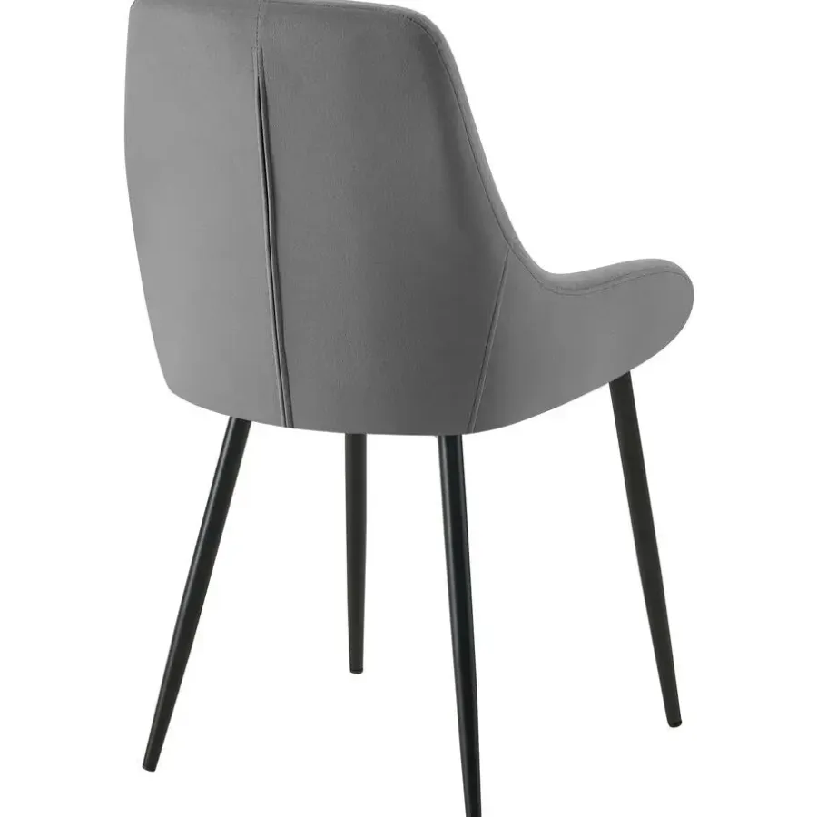 Eetkamerstoelen-CLP Set van 2 Eetkamerstoel Elmira zwart Frame - Fluweel - donkergrijs