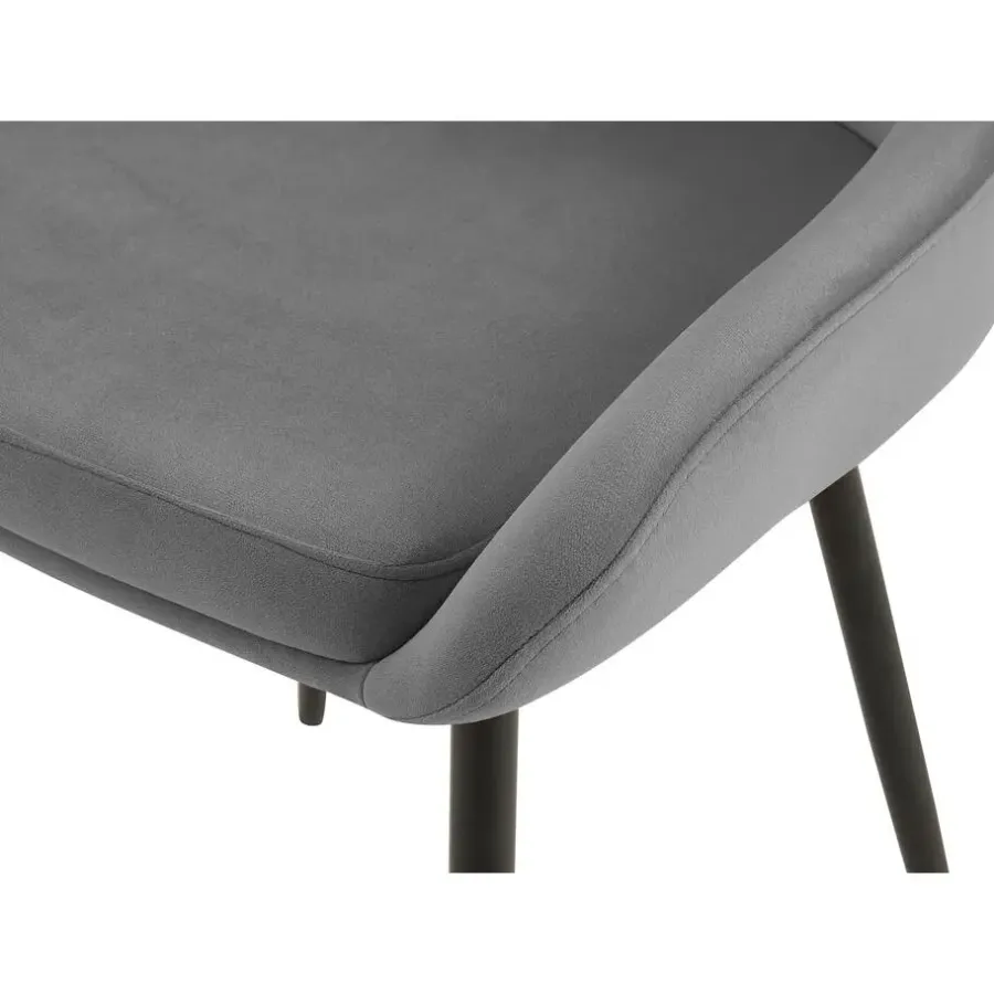 Eetkamerstoelen-CLP Set van 2 Eetkamerstoel Elmira zwart Frame - Fluweel - donkergrijs
