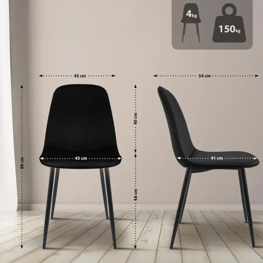 Eetkamerstoelen-CLP Set van 4 Eetkamerstoel Maryam zwart Frame - Fluweel - zwart