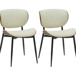 Eetkamerstoelen-CLP Set van 2 Eetkamerstoel Enid Kunstleer - walnoot/creme