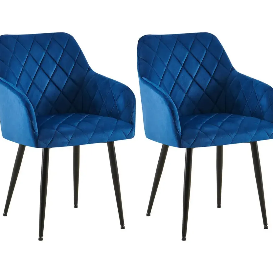 CLP Set van 2 Eetkamerstoel Monett zwart Frame - Fluweel - donkerblauw
