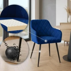 CLP Set van 2 Eetkamerstoel Monett zwart Frame - Fluweel - donkerblauw
