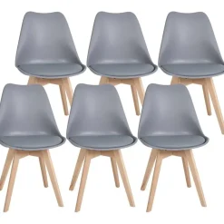 Eetkamerstoelen-CLP Set van 6 Eetkamerstoel Ramsey natura Frame - Kunststof - grijs