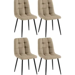 Eetkamerstoelen-CLP Set van 4 Eetkamerstoel Antibes zwart Frame - Stof - taupe