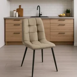 Eetkamerstoelen-CLP Set van 4 Eetkamerstoel Antibes zwart Frame - Stof - taupe