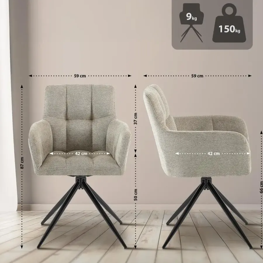 CLP Set van 2 Eetkamerstoel Jonah zwart Frame - Stof - taupe