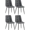 CLP Set van 4 Eetkamerstoel Antibes zwart Frame - Stof - donkergrijs