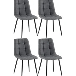 CLP Set van 4 Eetkamerstoel Antibes zwart Frame - Stof - donkergrijs